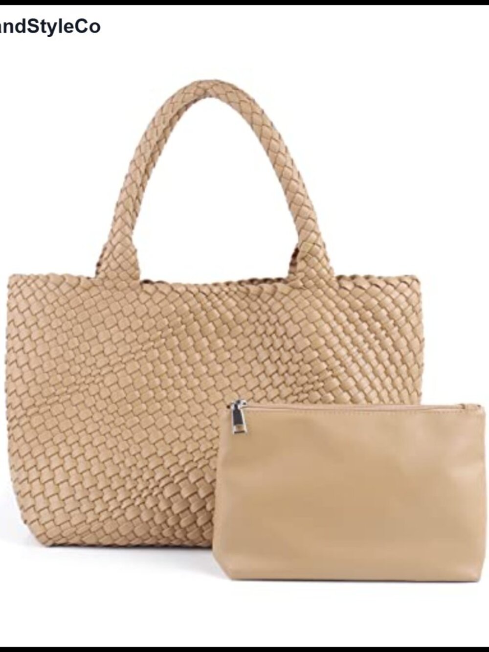 Large Handwoven Vegan Leather Tote Bag with Clutch & Cushion